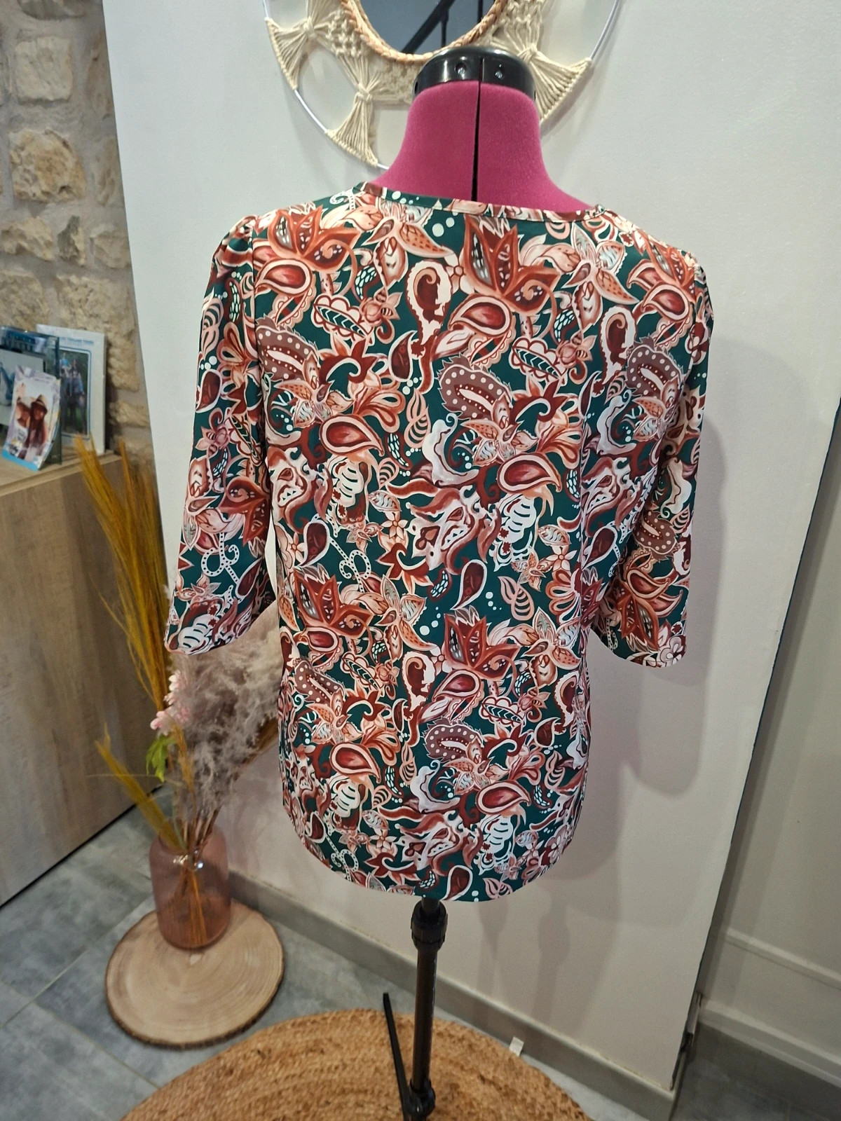 Blouse fluide paisley cachemire vert terracotta S 36 – taille S / 36 / 8 3