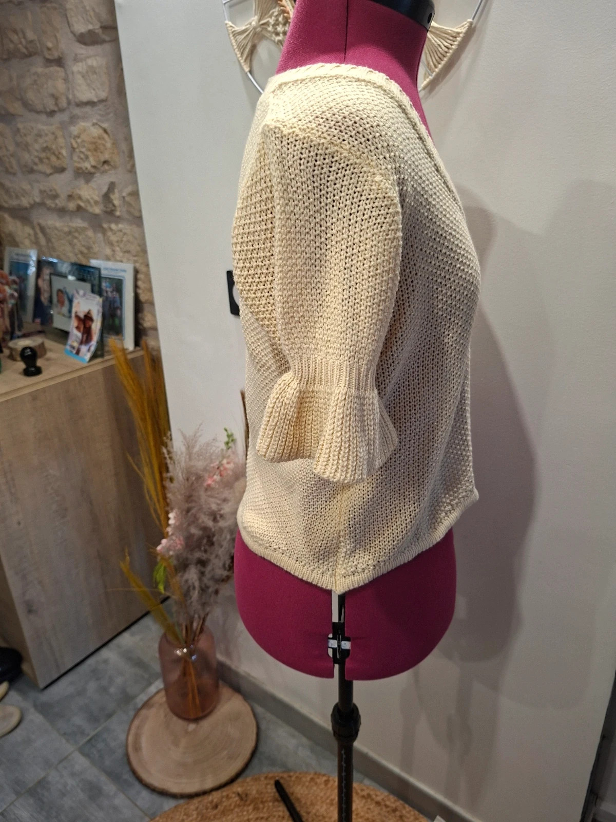 Pull fin beige irisé doré à manches volants S 36 – taille S / 36 / 8 3