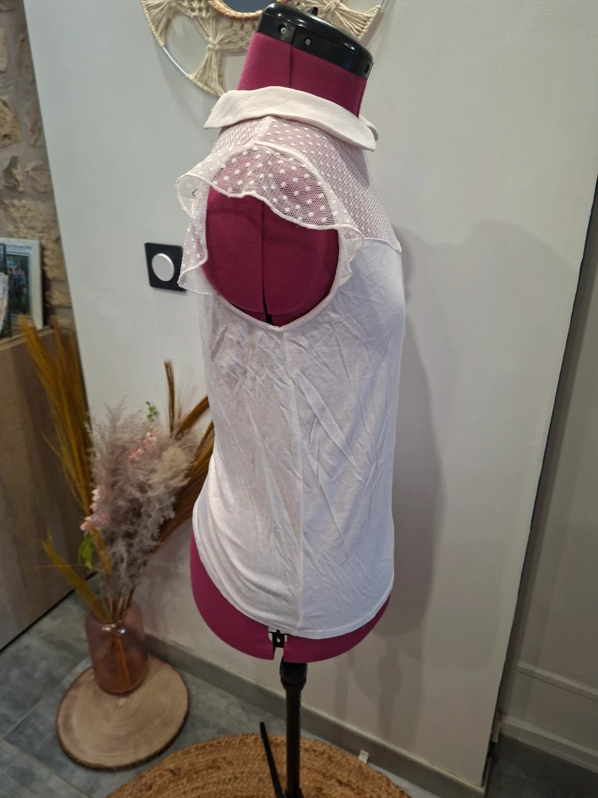 Haut NAF NAF rose poudré S 36 col claudine dentelle plumetis – Naf Naf – taille S / 36 / 8 2