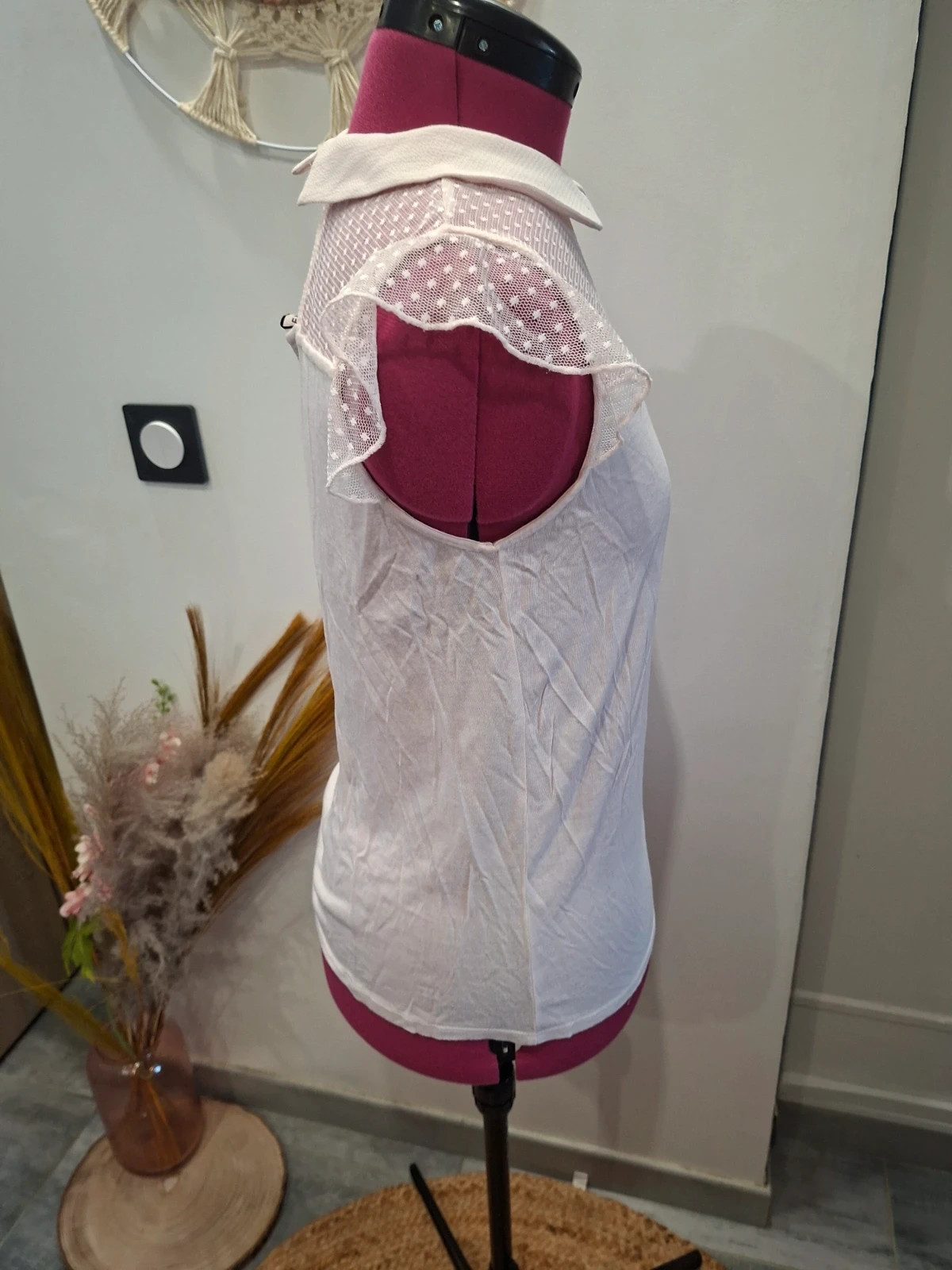 Haut NAF NAF rose poudré S 36 col claudine dentelle plumetis – Naf Naf – taille S / 36 / 8 3