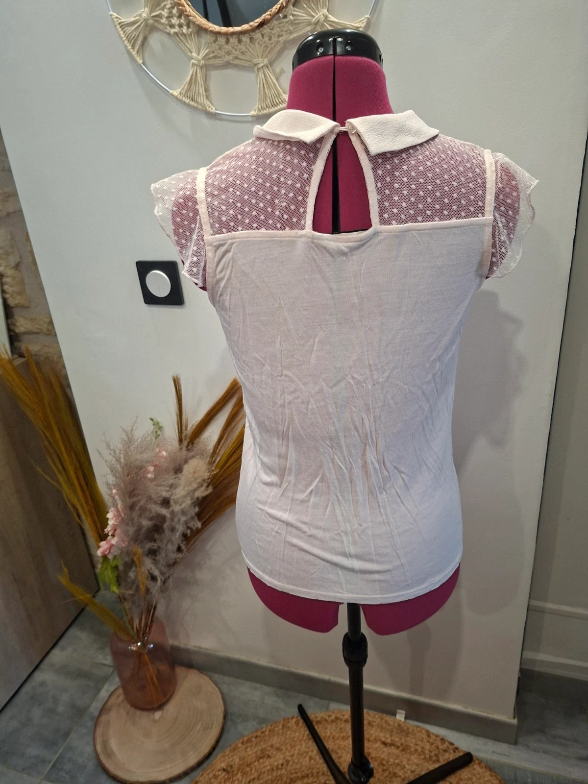 Haut NAF NAF rose poudré S 36 col claudine dentelle plumetis – Naf Naf – taille S / 36 / 8 4
