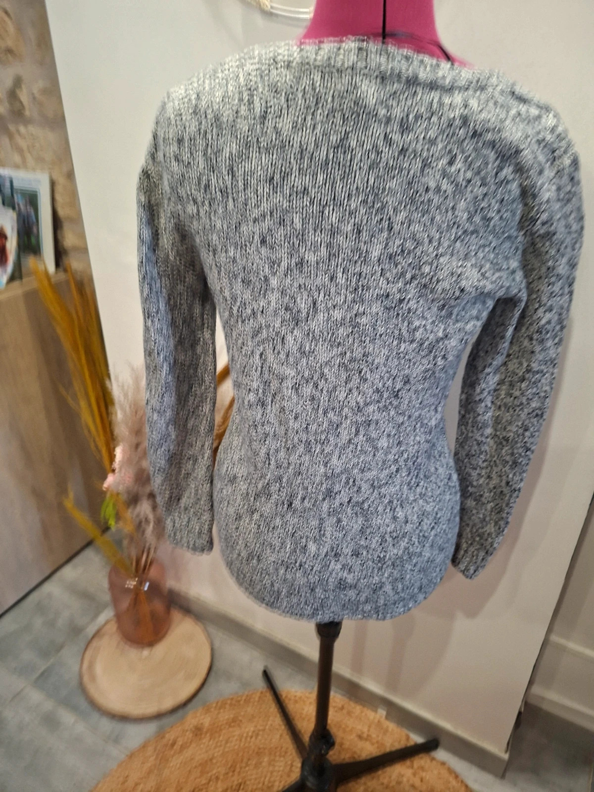 Pull Tommy Hilfiger torsadé gris & blanc chiné – S/36 – Tommy Hilfiger – taille S / 36 / 8 3