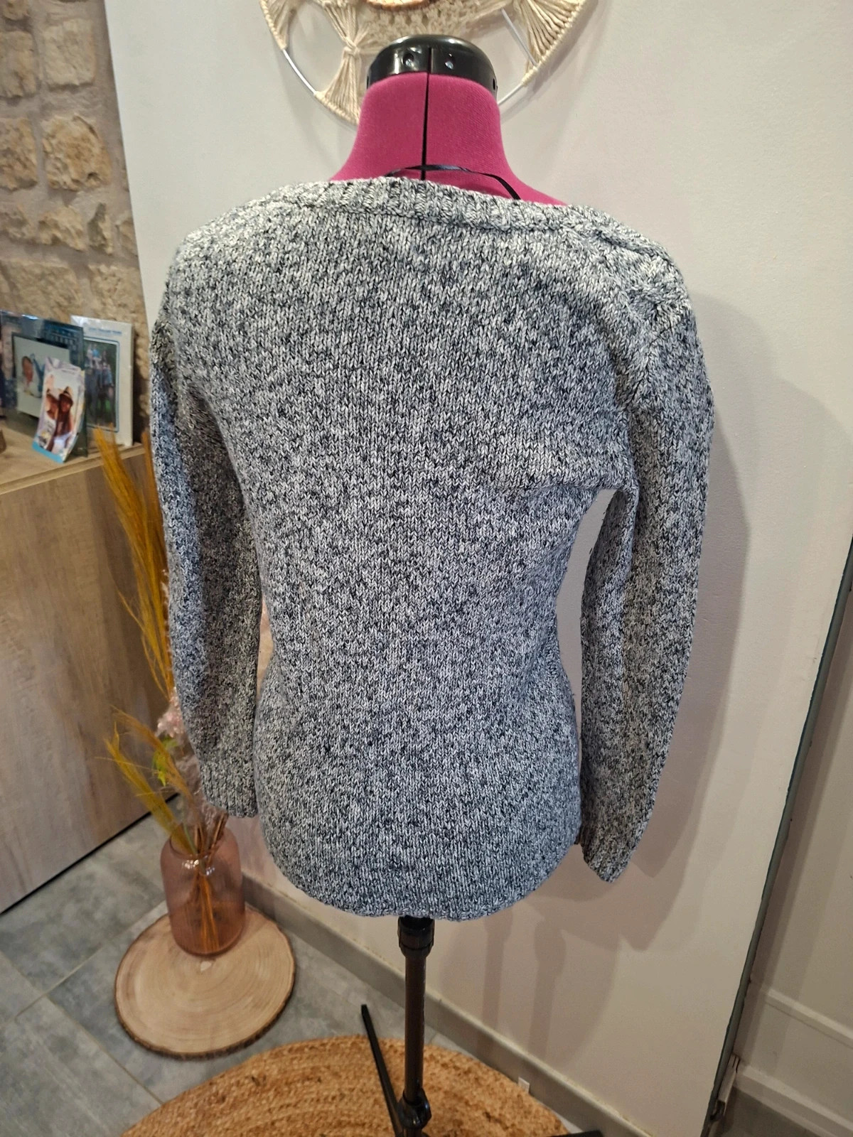 Pull Tommy Hilfiger torsadé gris & blanc chiné – S/36 – Tommy Hilfiger – taille S / 36 / 8 4