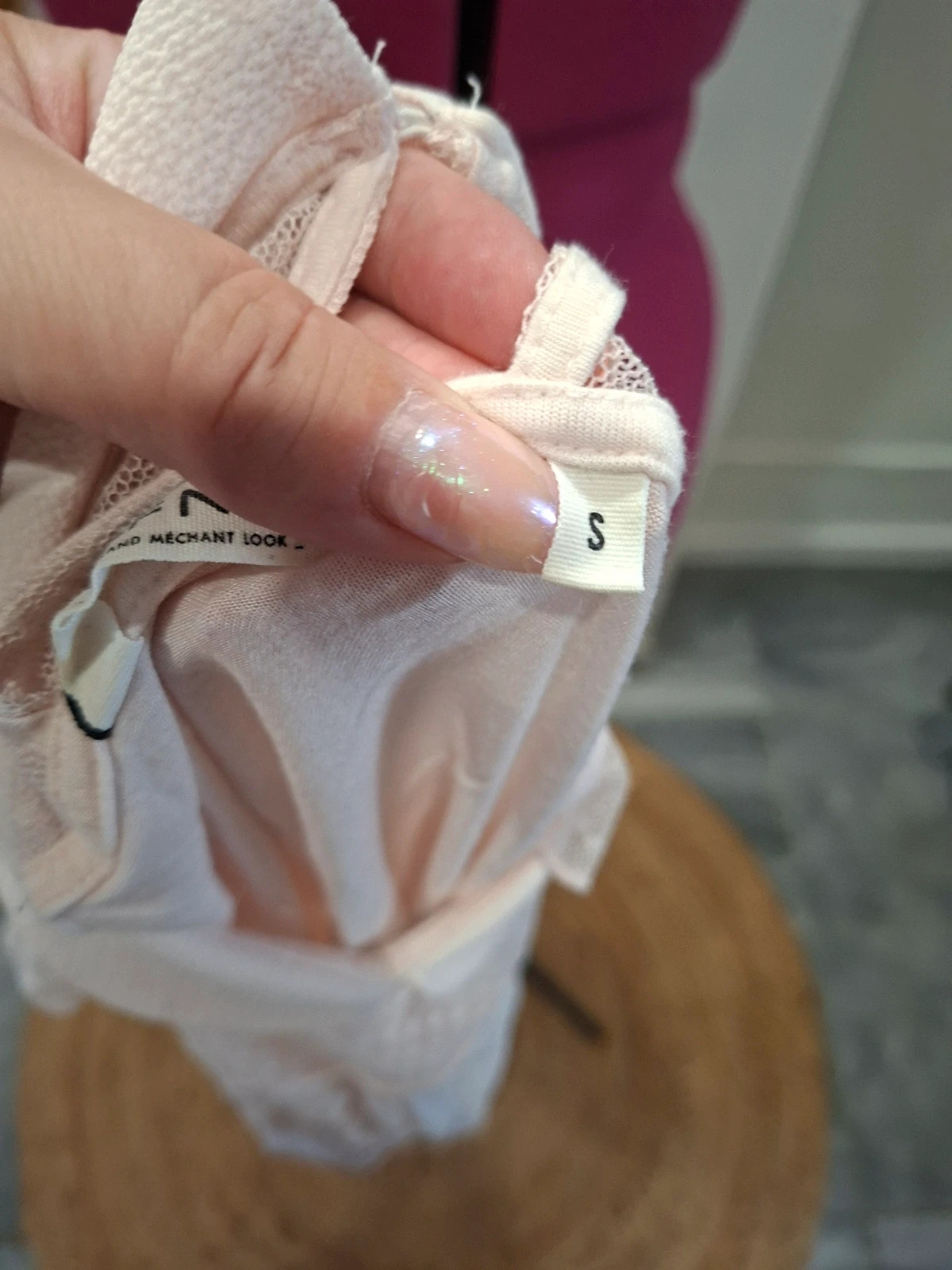 Haut NAF NAF rose poudré S 36 col claudine dentelle plumetis – Naf Naf – taille S / 36 / 8 5