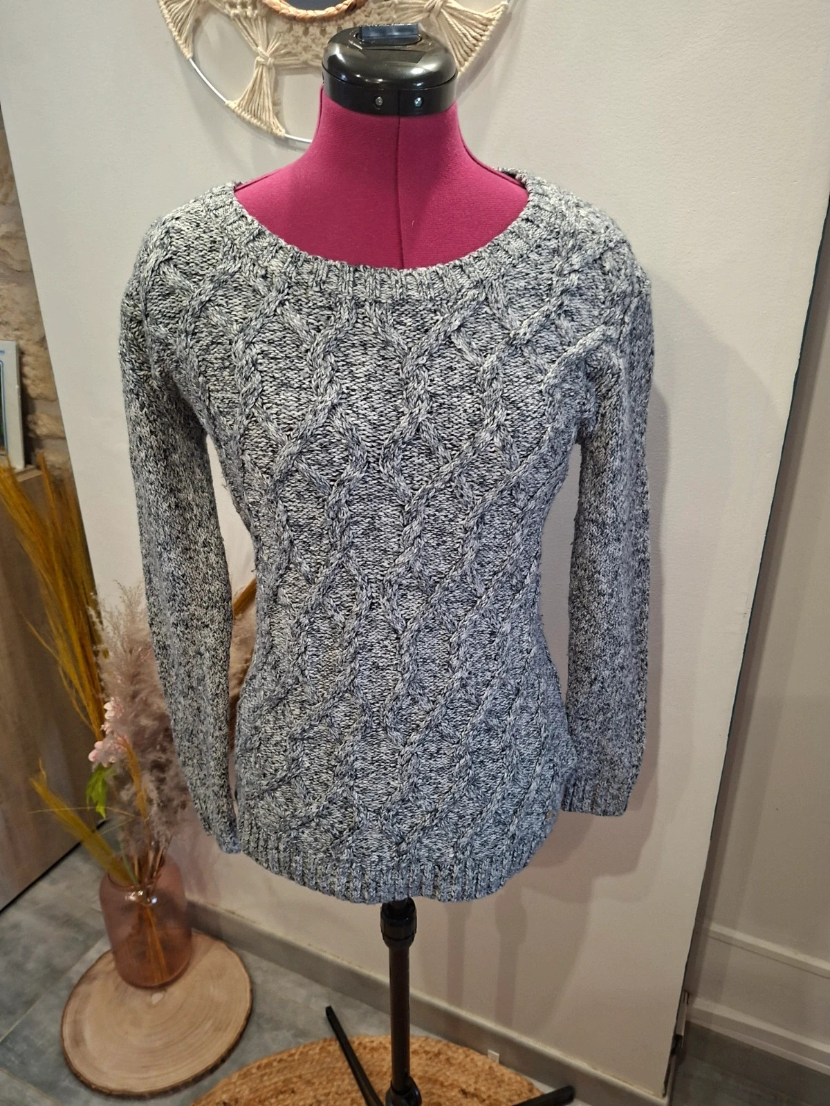 Pull Tommy Hilfiger torsadé gris & blanc chiné – S/36 – Tommy Hilfiger – taille S / 36 / 8