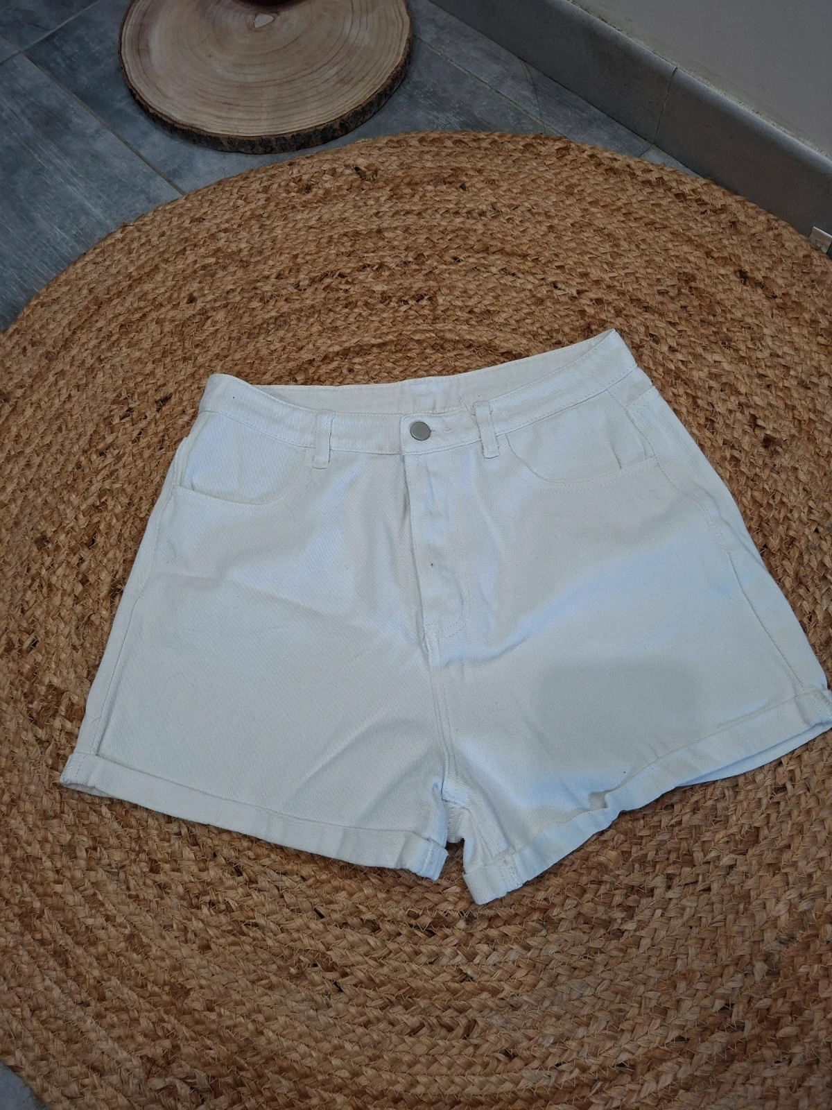 Short jean blanc écru SHEIN taille haute L 40 100% coton – Shein – taille L / 40 / 12