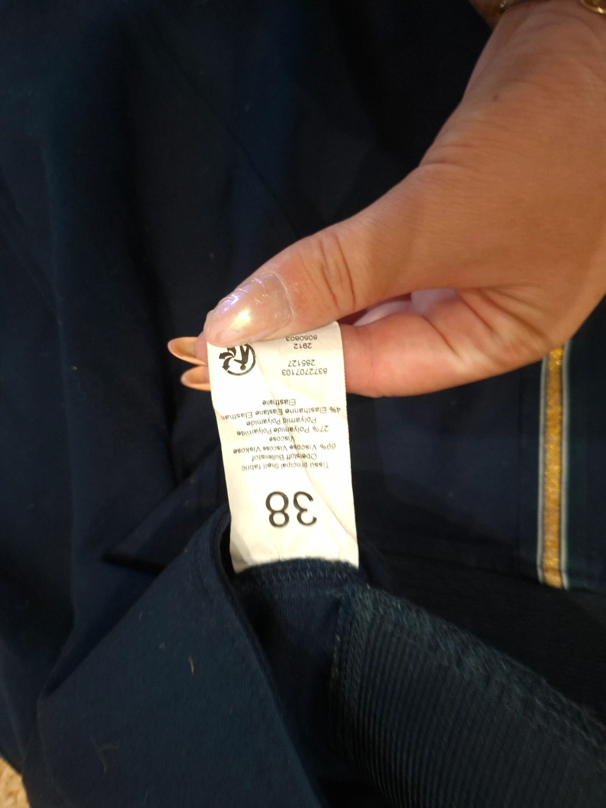 Jupe droite Grain de Malice bleu marine bande dorée T38 – Grain de Malice – taille M / 38 / 10 5