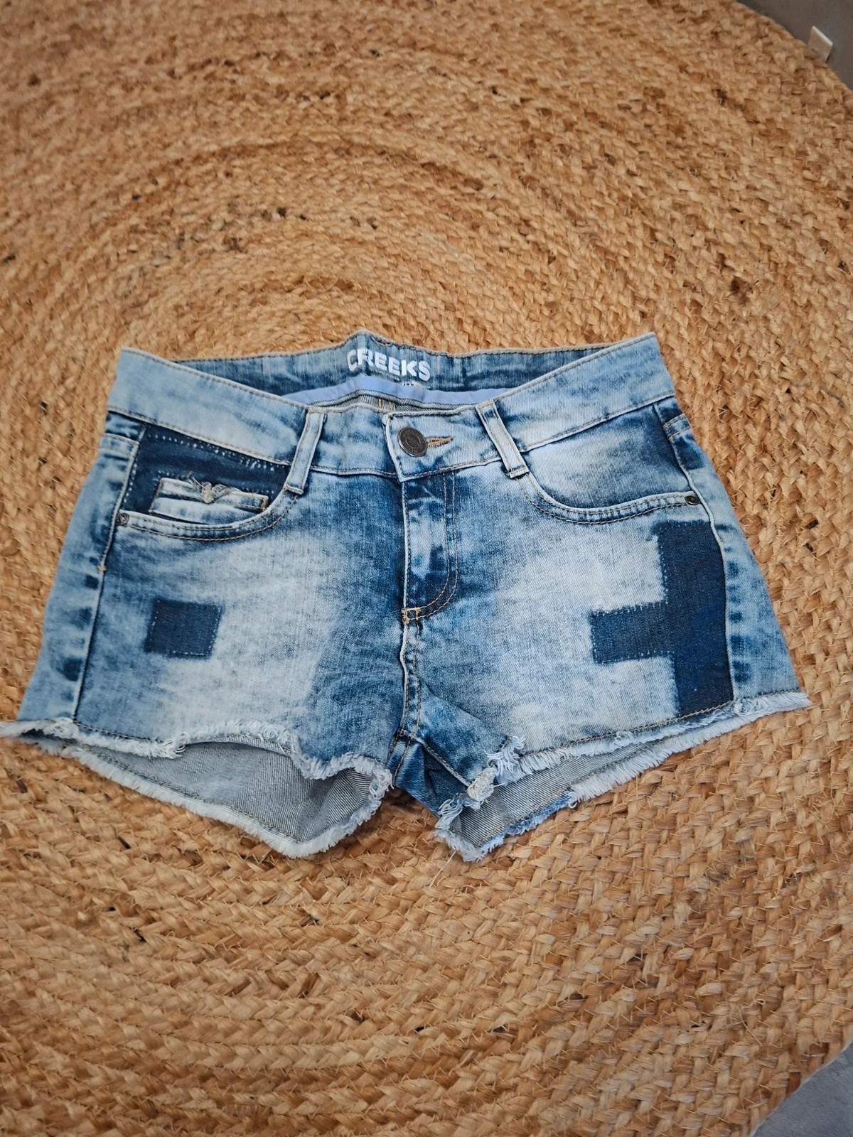 Short en jean Creeks délavé effet patchwork - Taille 36 (S)