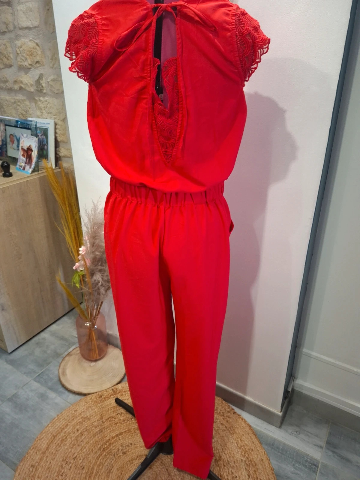 Combinaison pantalon rouge L/40 – dentelle dos – chic cérémonie – b – taille L / 40 / 12 3