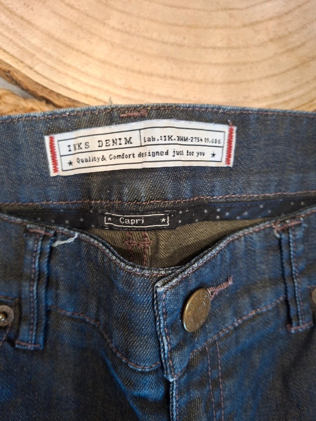 Jean IKKS Denim Capri slim brut bleu foncé T. 40 / 30 US – zips – IKKS – taille L / 40 / 12 5