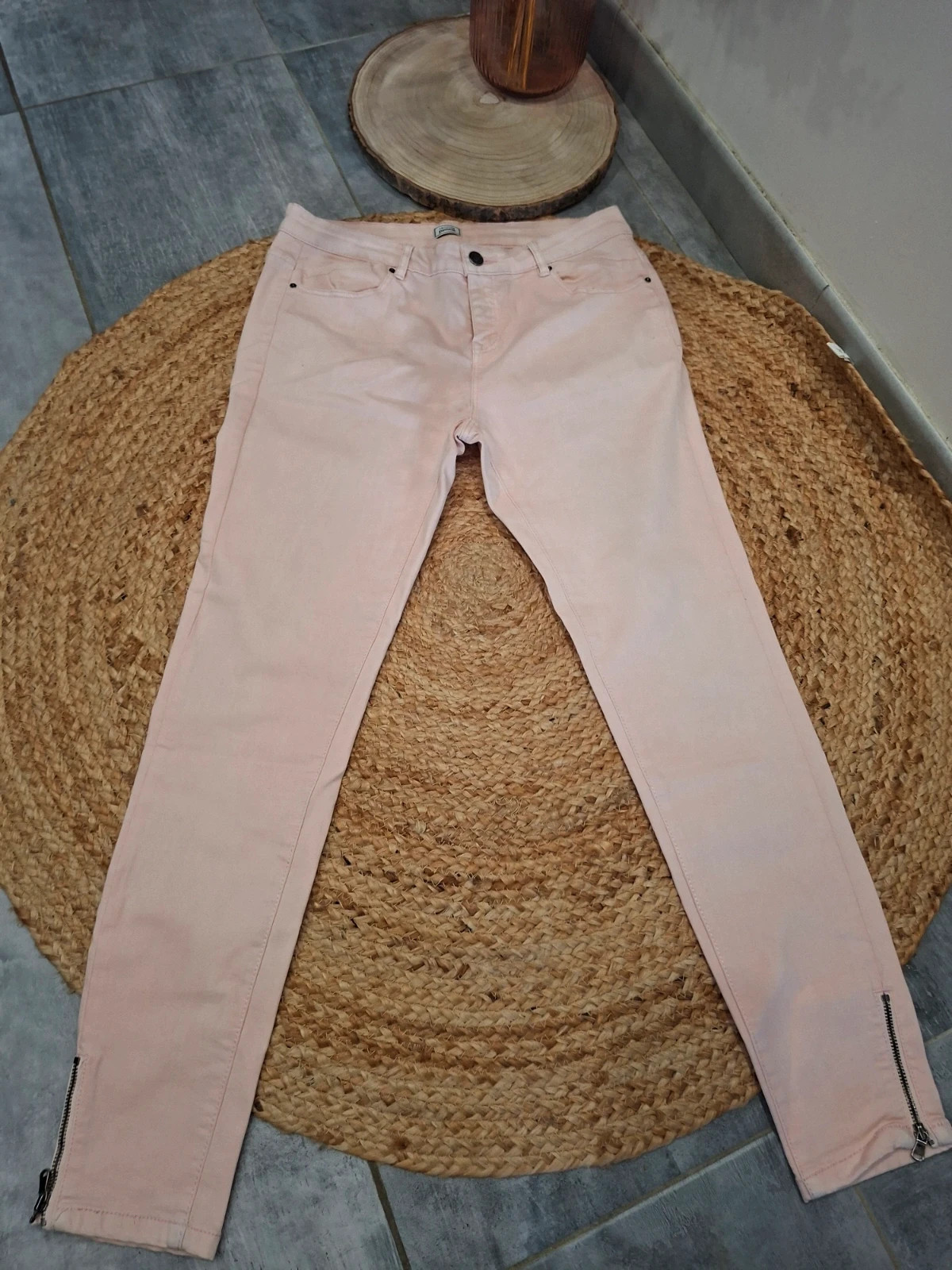 Pantalon slim rose poudré avec fermetures éclair bas de jambe Pimkie - T.40 / L – Pimkie – taille L / 40 / 12 2