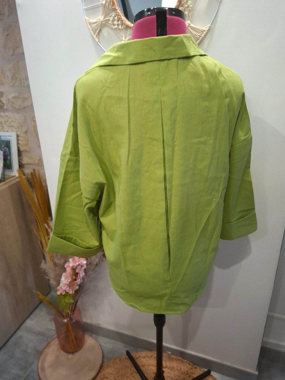 Blouse chemise fluide vert anis L oversize femme chic – taille L / 40 / 12 4