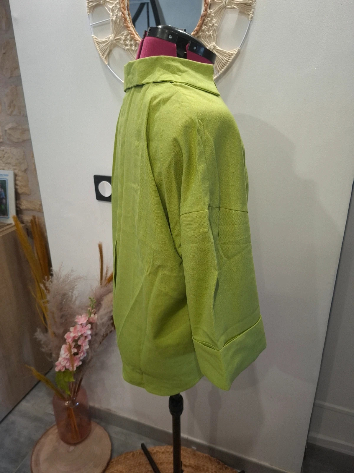Blouse chemise fluide vert anis L oversize femme chic – taille L / 40 / 12 3