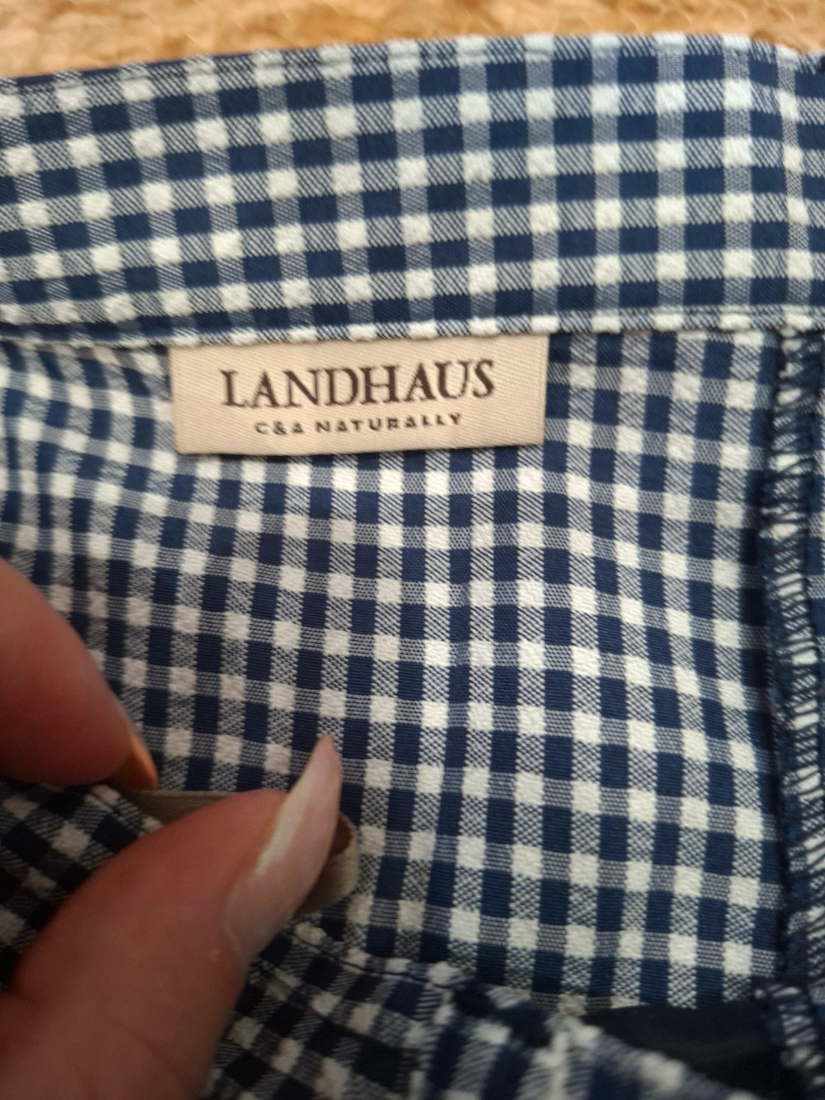 Bermuda / Pantacourt vichy bleu marine style folk Landhaus C&A - T.38 – C&A – taille L / 40 / 12 5