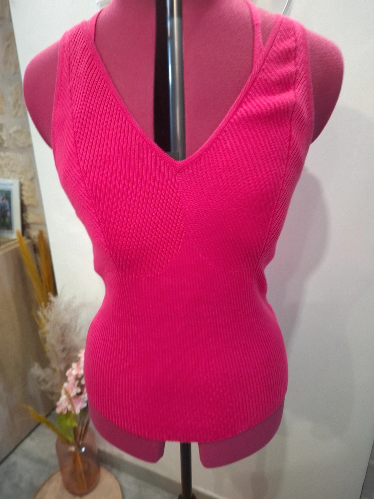 Top dos nu fuchsia en maille côtelée Esprit - Neuf avec étiquette - Taille XL / L – Esprit – taille L / 40 / 12 2