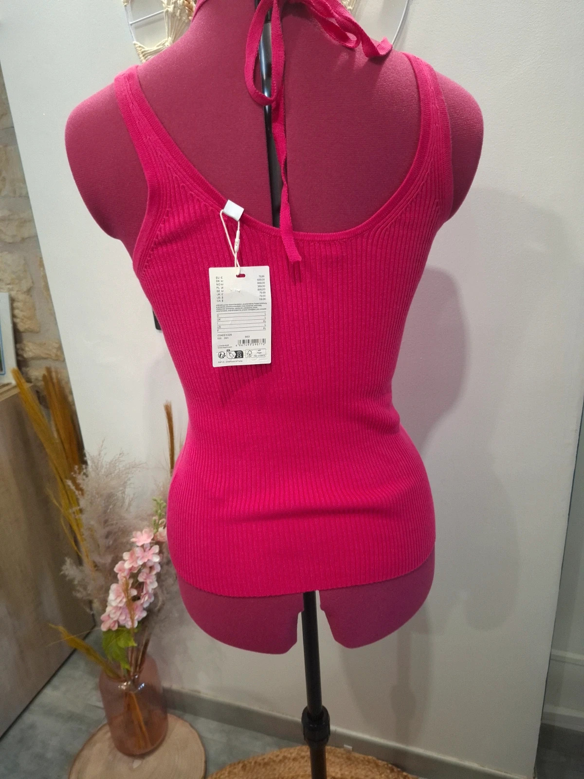 Top dos nu fuchsia en maille côtelée Esprit - Neuf avec étiquette - Taille XL / L – Esprit – taille L / 40 / 12 4