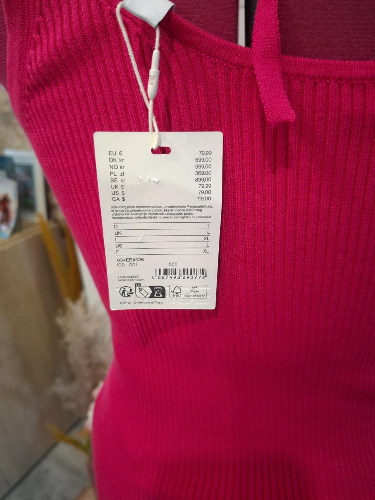 Top dos nu fuchsia en maille côtelée Esprit - Neuf avec étiquette - Taille XL / L – Esprit – taille L / 40 / 12 5