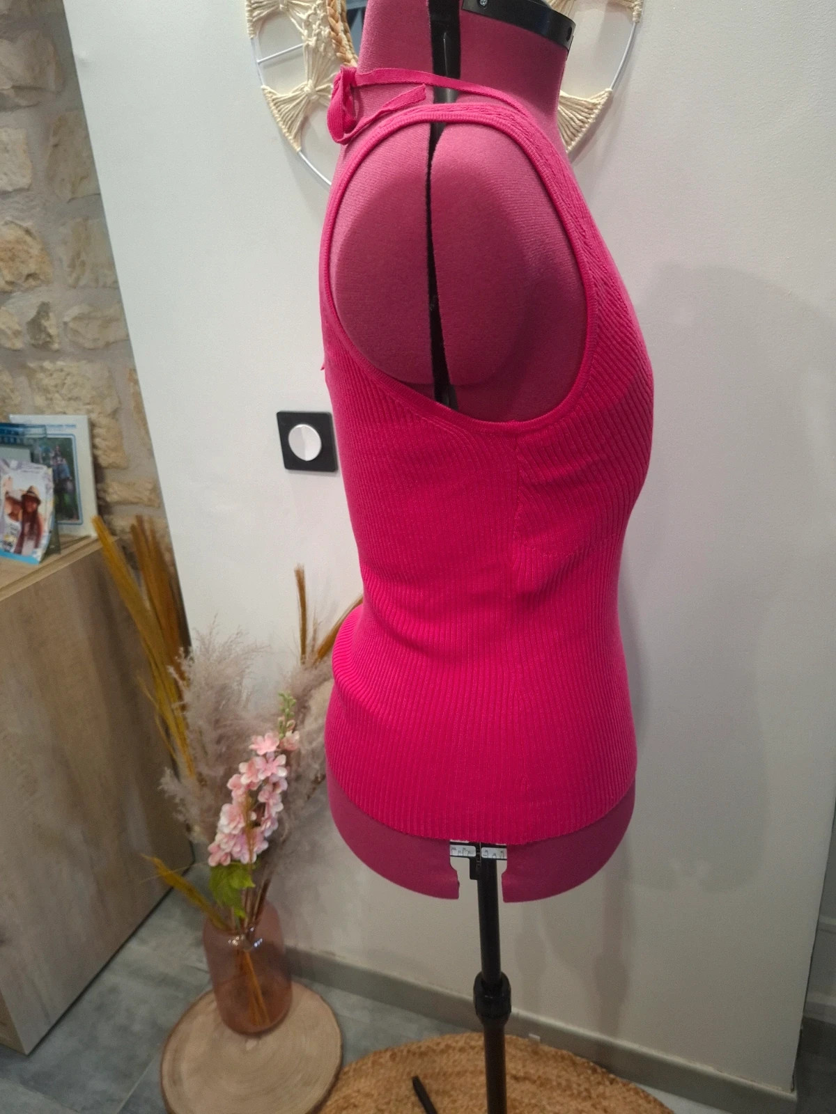 Top dos nu fuchsia en maille côtelée Esprit - Neuf avec étiquette - Taille XL / L – Esprit – taille L / 40 / 12 3