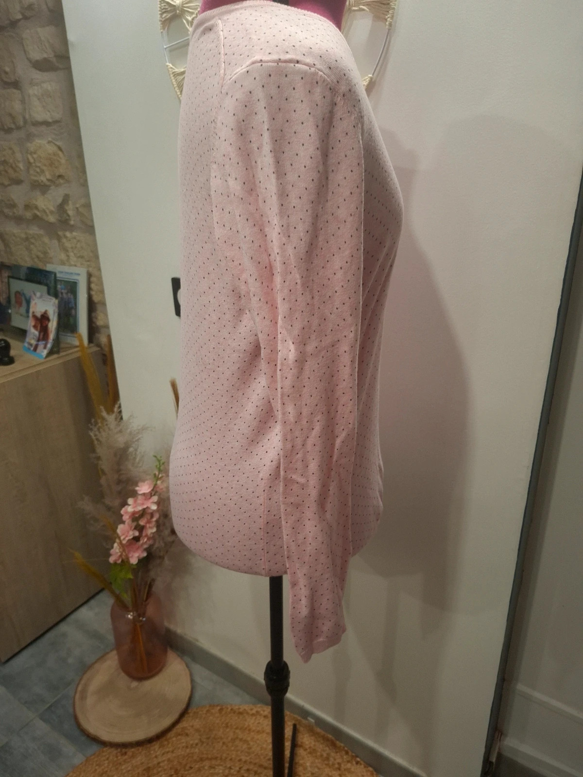 Pull Tommy Hilfiger rose pastel à pois 100% coton – L/40 – Tommy Hilfiger – taille L / 40 / 12 3