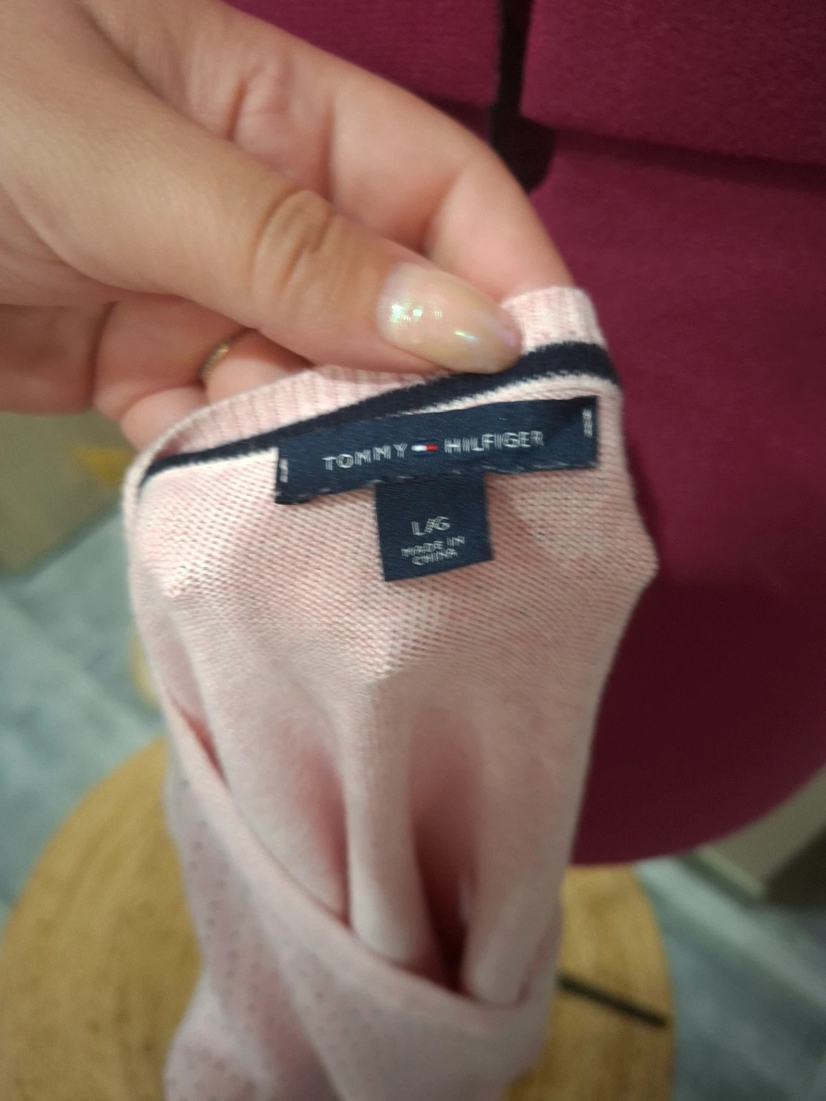 Pull Tommy Hilfiger rose pastel à pois 100% coton – L/40 – Tommy Hilfiger – taille L / 40 / 12 5