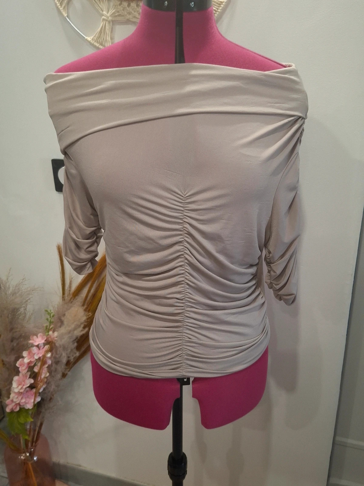 Top Pimkie cache-cœur beige taupe froncé L/40 neuf étiquette – Pimkie – taille L / 40 / 12