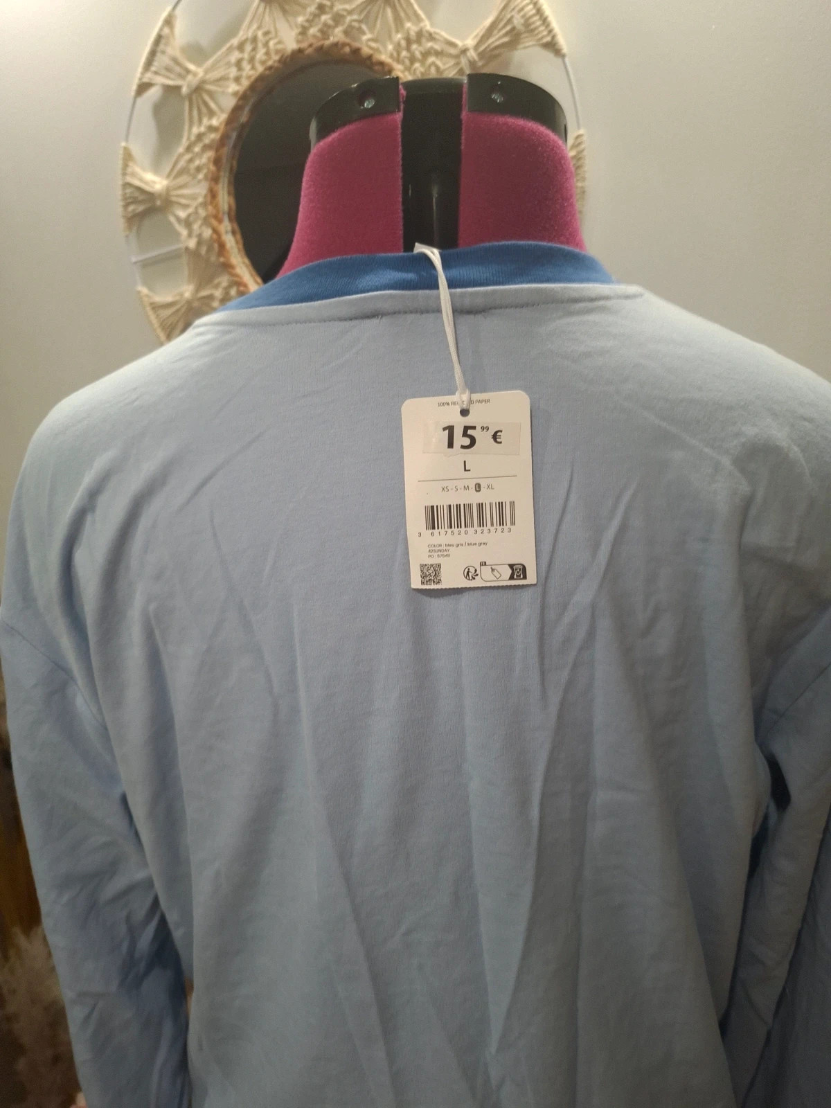 Top manches longues Jennyfer bleu clair vintage streetwear L/40 neuf – Jennyfer – taille L / 40 / 12 5
