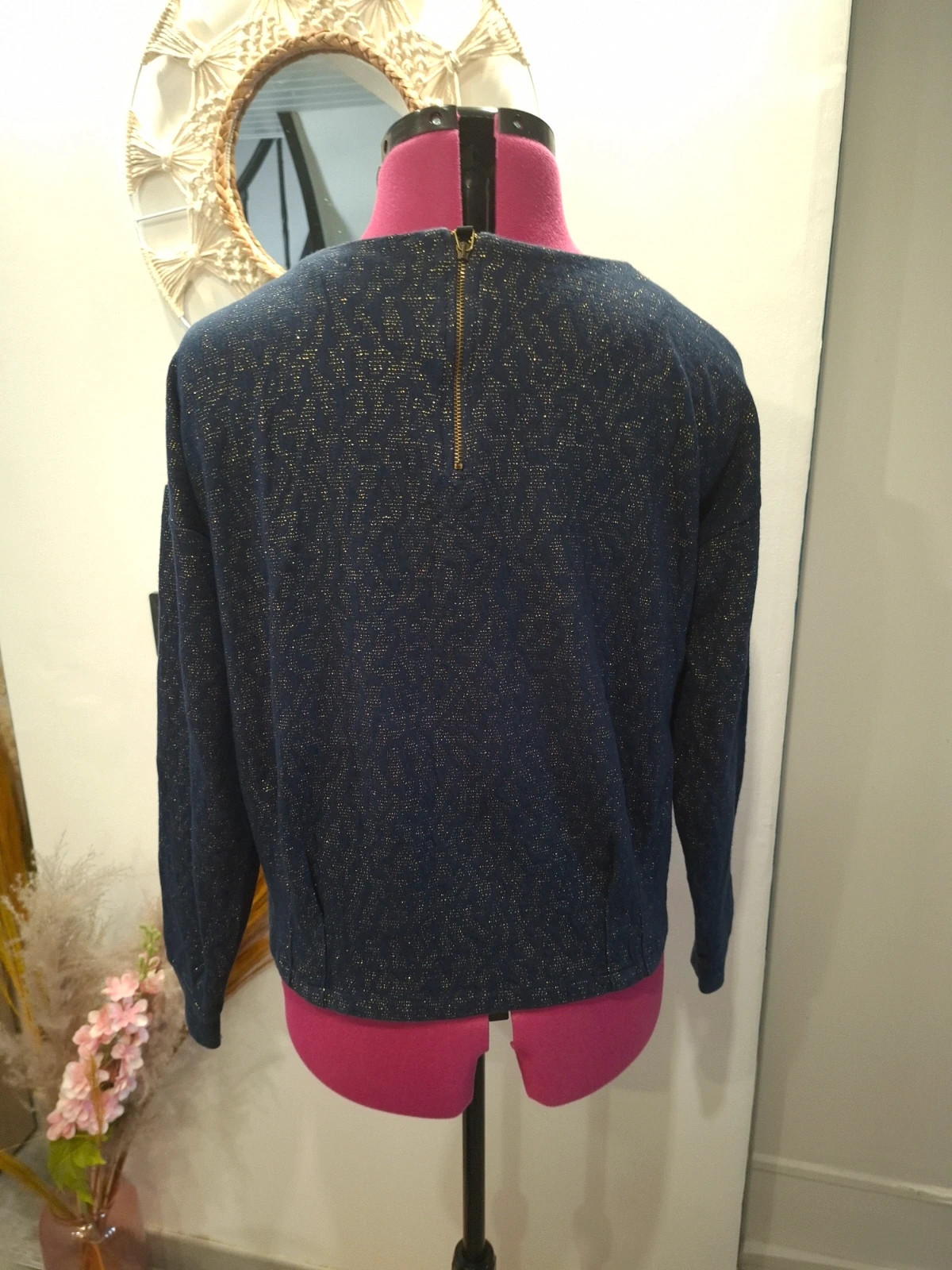 Top Camaïeu bleu marine doré irisé chic – Taille L/40 – Camaïeu – taille L / 40 / 12 3
