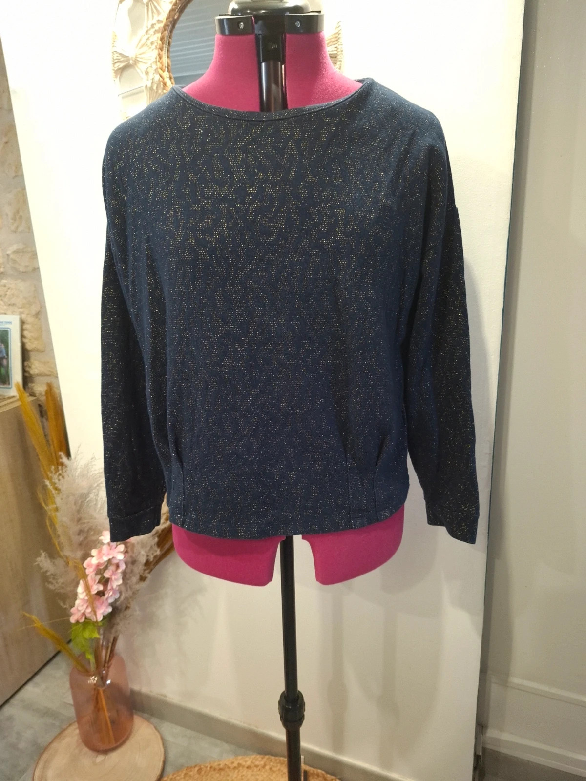 Top Camaïeu bleu marine doré irisé chic – Taille L/40 – Camaïeu – taille L / 40 / 12