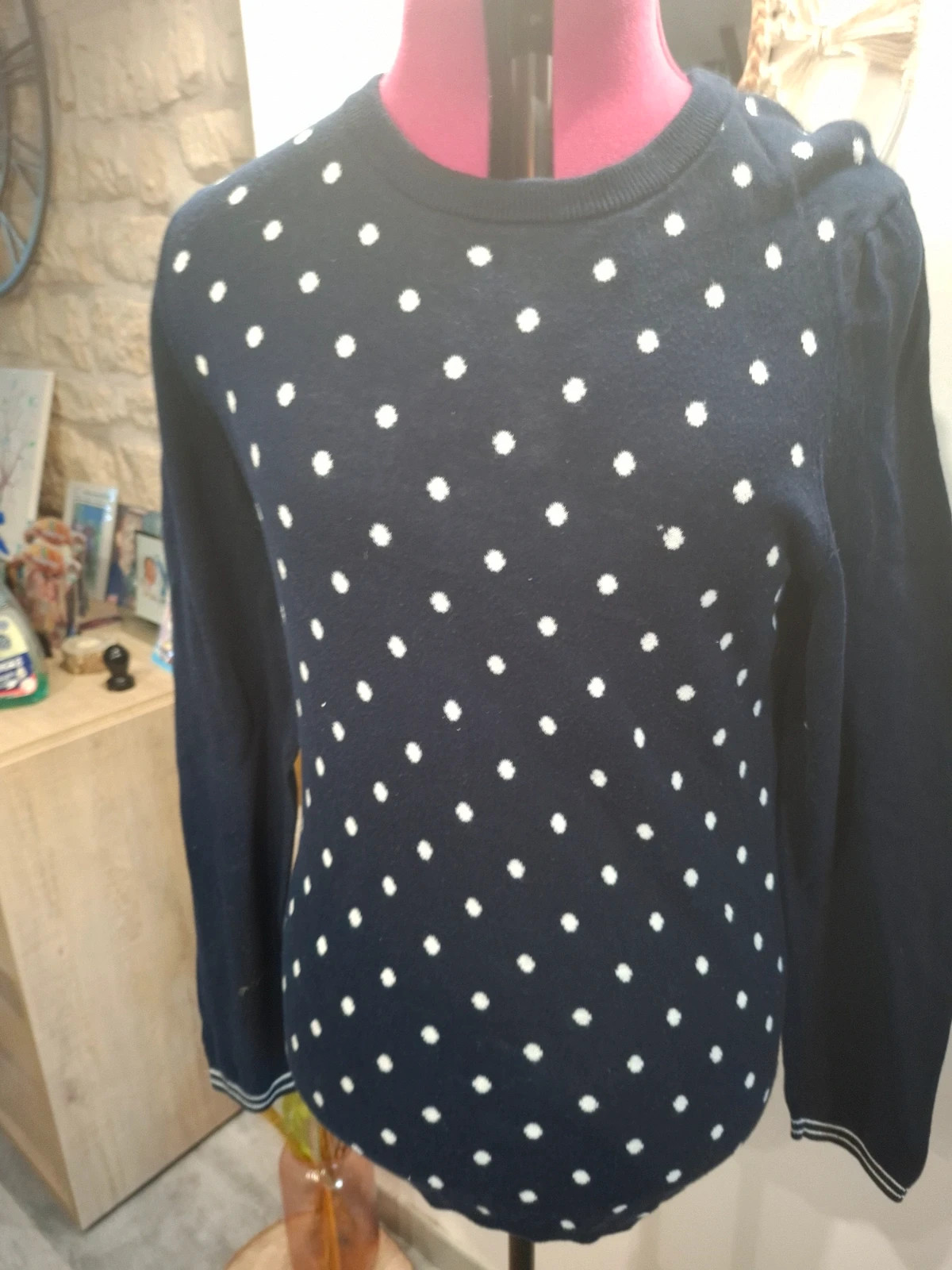 Pull Tommy Hilfiger marine à pois blancs 100% coton L/40 preppy chic – Tommy Hilfiger – taille L / 40 / 12 2