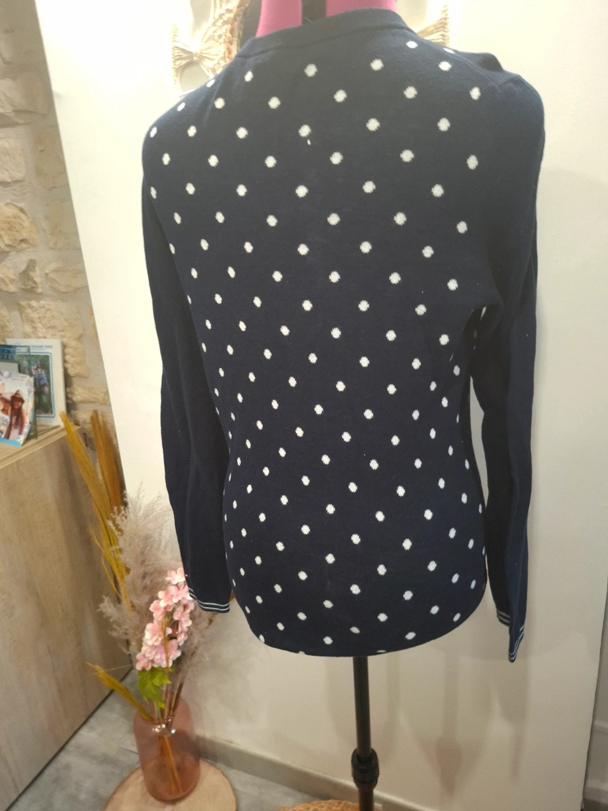 Pull Tommy Hilfiger marine à pois blancs 100% coton L/40 preppy chic – Tommy Hilfiger – taille L / 40 / 12 5
