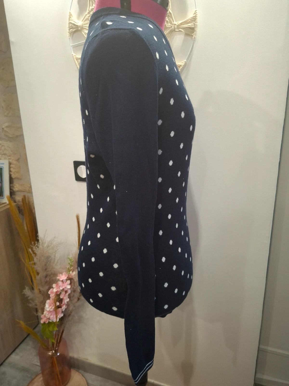 Pull Tommy Hilfiger marine à pois blancs 100% coton L/40 preppy chic – Tommy Hilfiger – taille L / 40 / 12 4