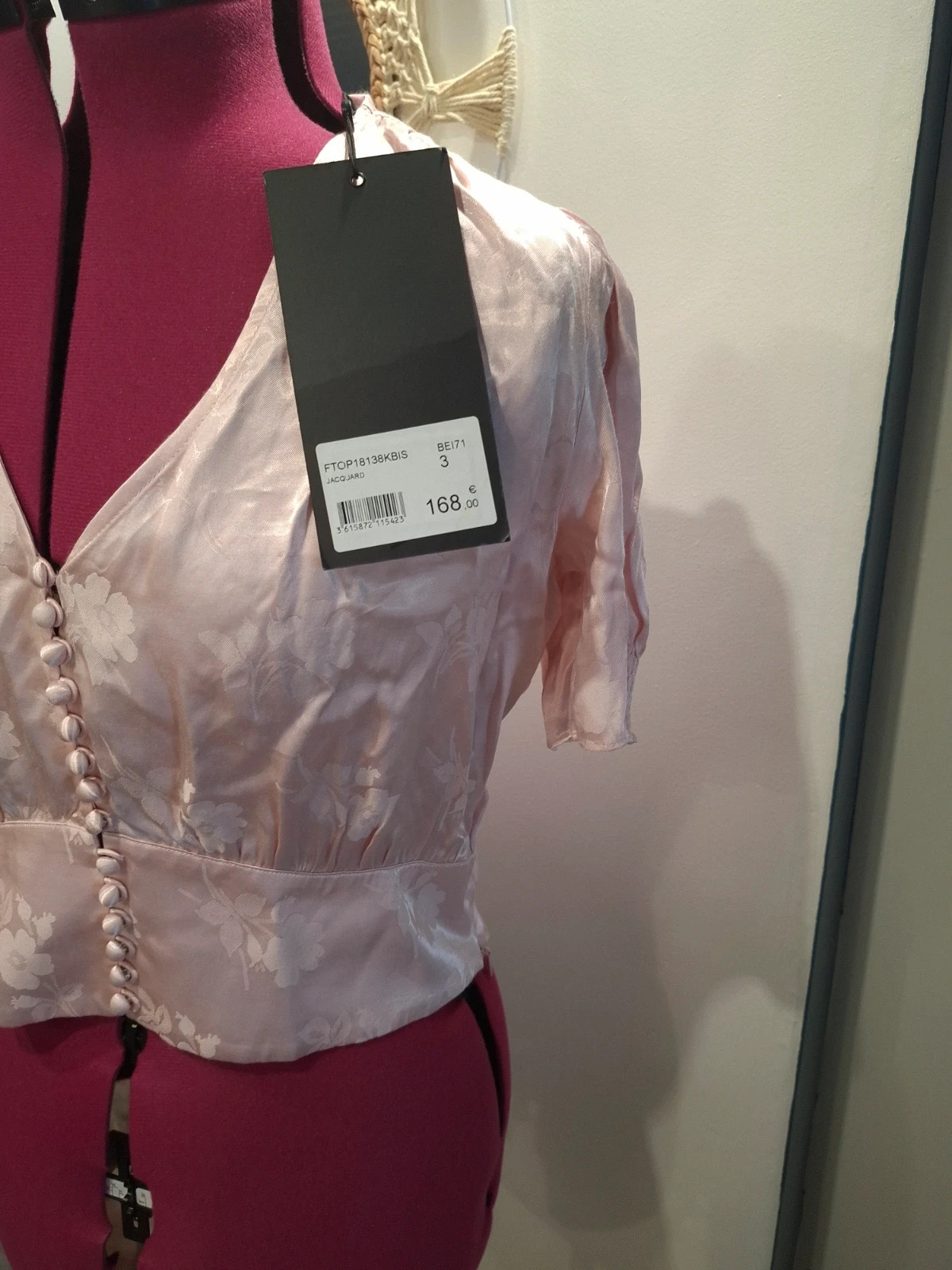 Top blouse The Kooples rose poudré jacquard satiné T3/L neuf – The Kooples – taille L / 40 / 12 3