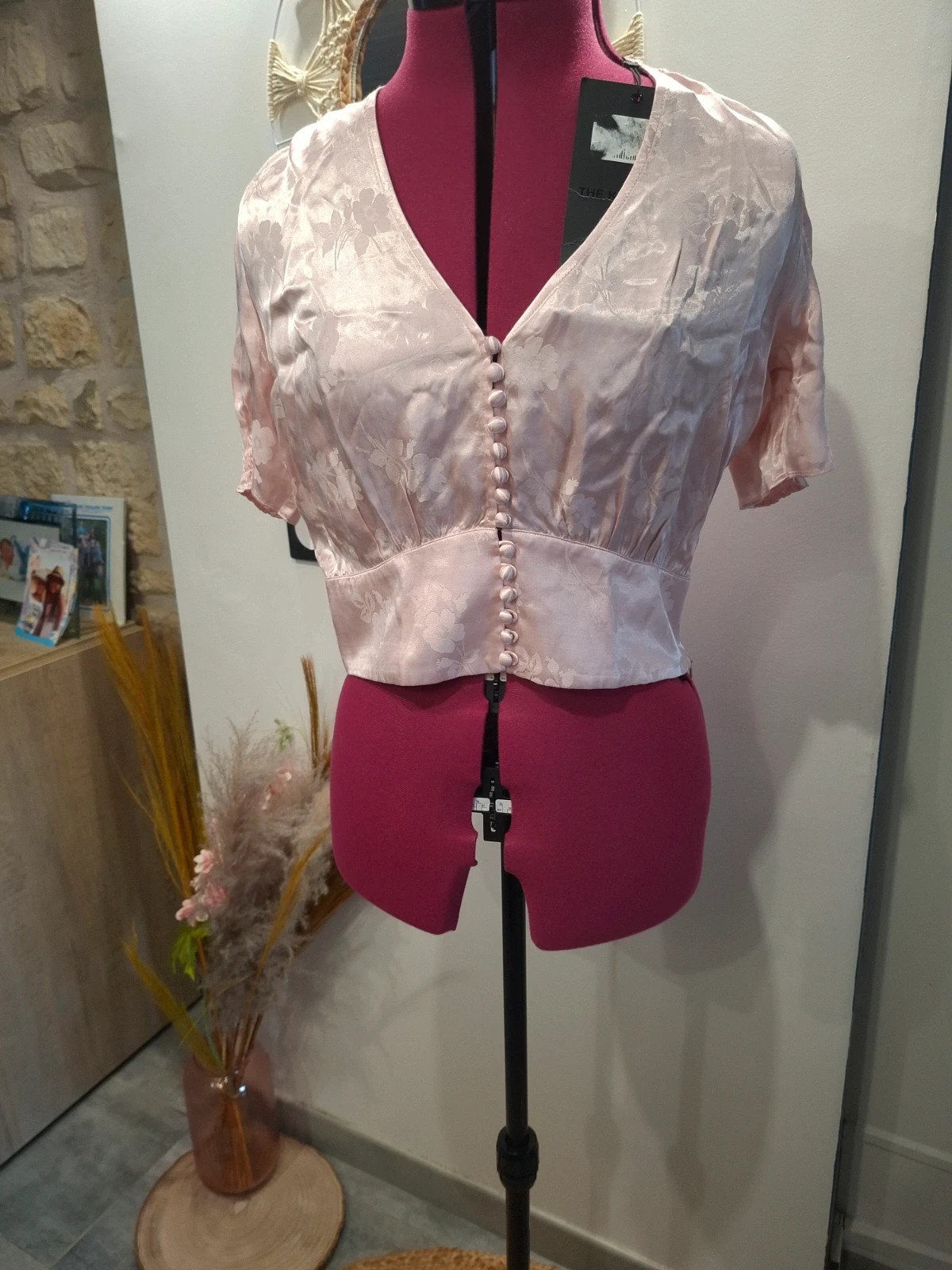 Top blouse The Kooples rose poudré jacquard satiné T3/L neuf