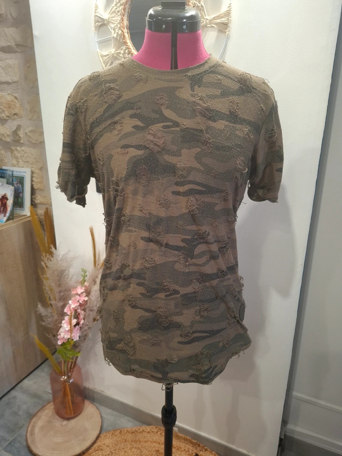 T-shirt Project X Paris camouflage kaki effet destroy S/36