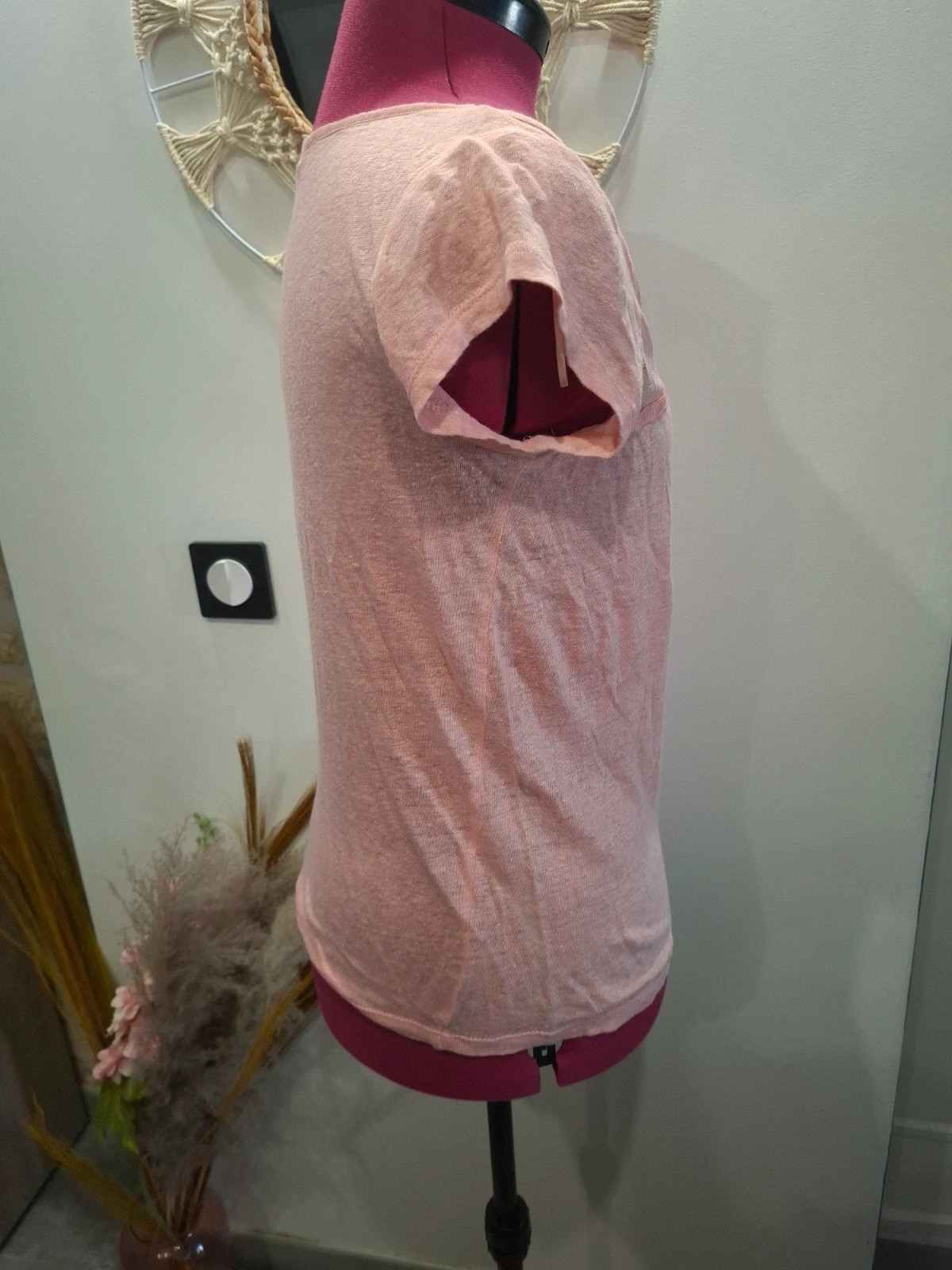 T-shirt rose 100% lin Naf Naf - Taille M - Élastique & Dentelle – Naf Naf – taille M / 38 / 10 3