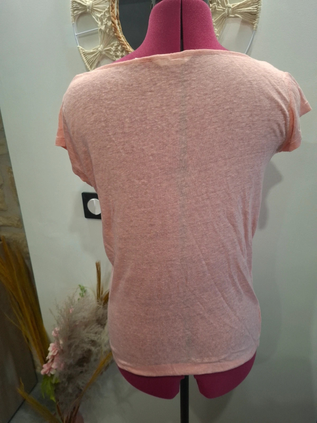 T-shirt rose 100% lin Naf Naf - Taille M - Élastique & Dentelle – Naf Naf – taille M / 38 / 10 4