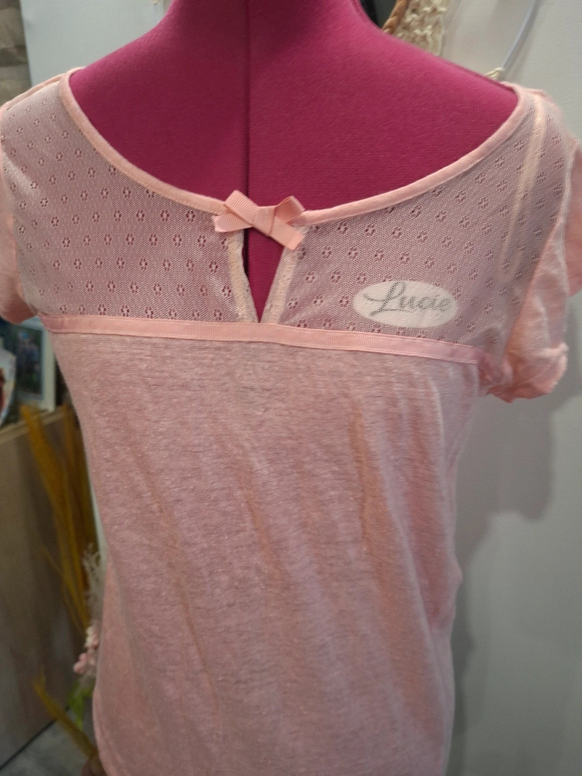 T-shirt rose 100% lin Naf Naf - Taille M - Élastique & Dentelle – Naf Naf – taille M / 38 / 10 2
