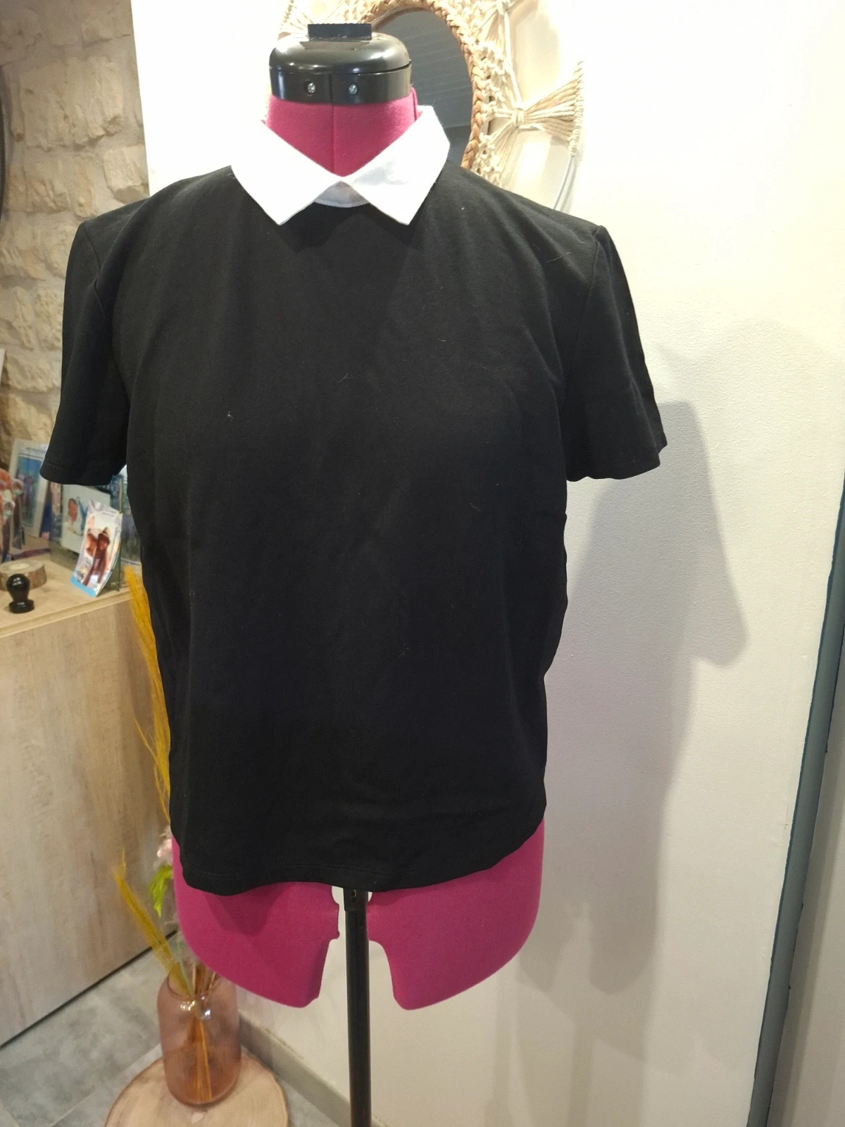T-shirt noir Jennyfer col Claudine blanc M/38 – style preppy chic – Jennyfer – taille M / 38 / 10 2