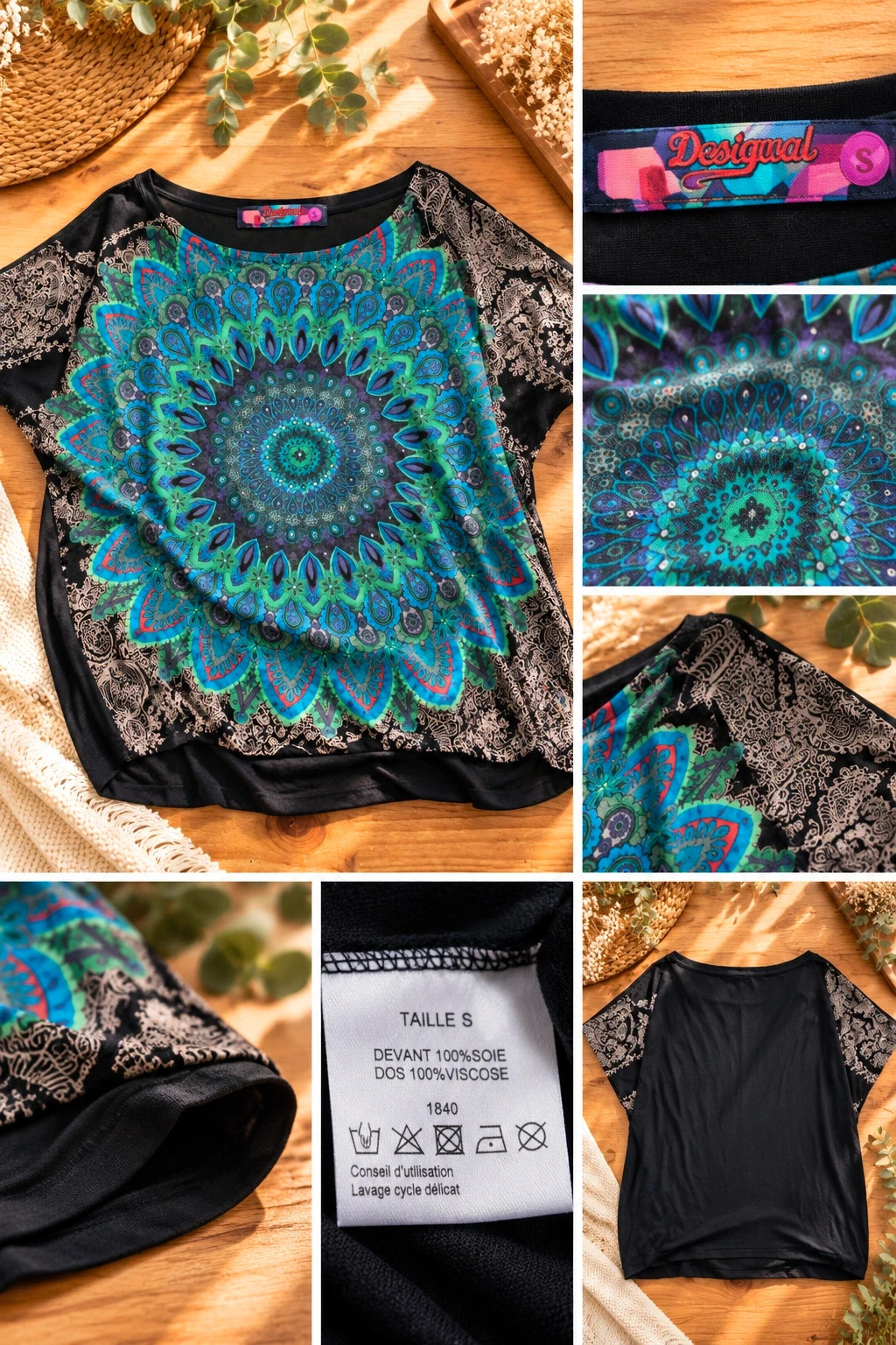 Top fluide motif Mandala et strass Desigual - S – Desigual – taille S / 36 / 8 2