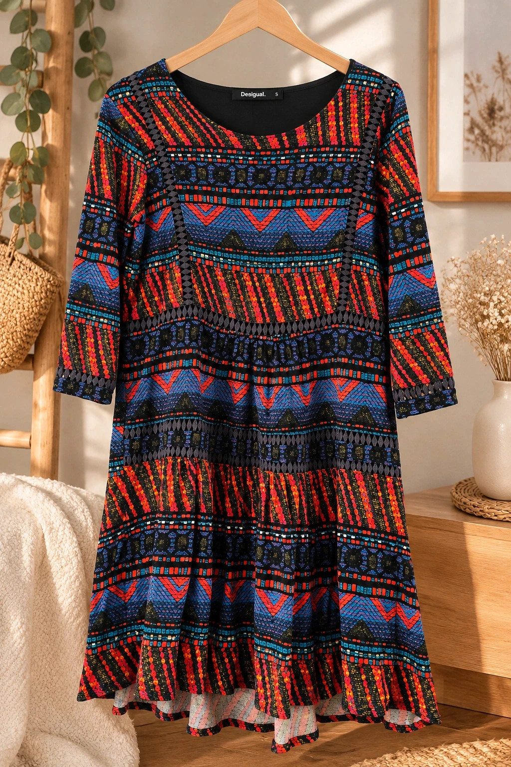 Robe imprimée ethnique colorée (Desigual – Taille S)