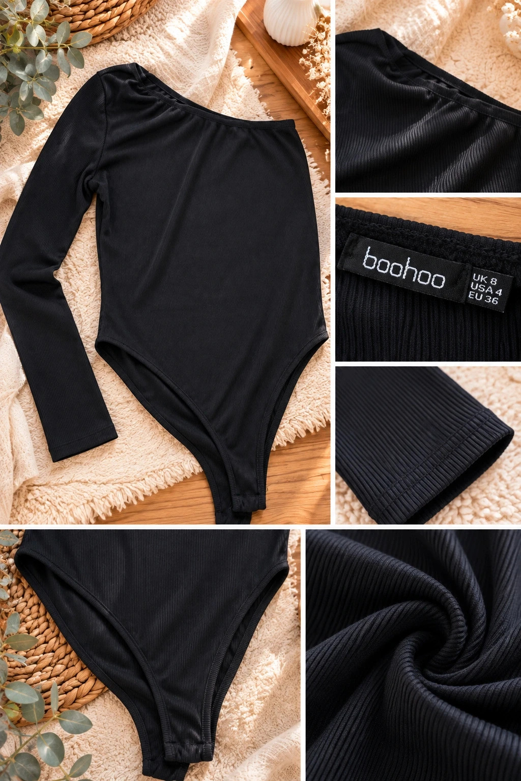 Body asymétrique noir côtelé (Boohoo – Taille 36 / S) – Boohoo – taille S / 36 / 8 2