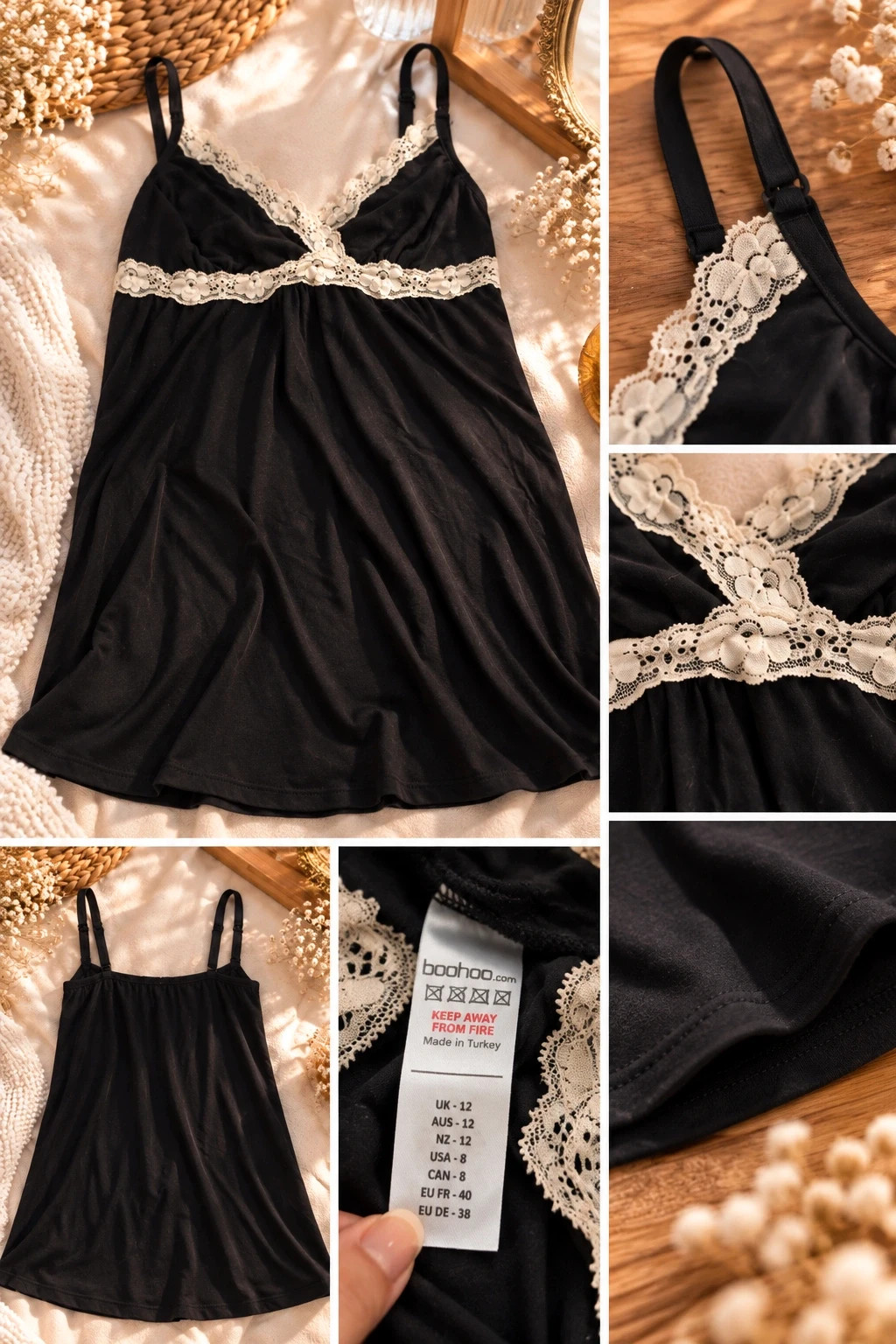 Nuisette Noire et Dentelle (Taille FR 40) – Boohoo – taille L / 40 / 12 2