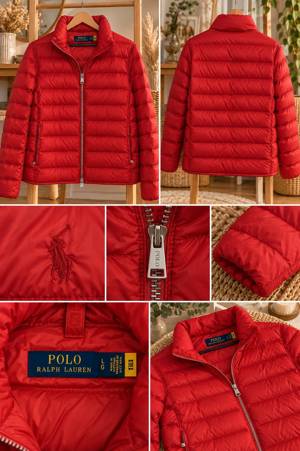 • Doudoune fine Polo Ralph Lauren rouge – Logo Ton sur Ton – Taille LG – Ralph Lauren – taille L / 40 / 12 2