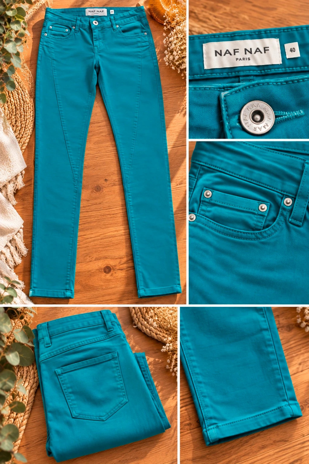 Pantalon slim bleu canard / turquoise nafnaf (Taille 40) – Naf Naf – taille L / 40 / 12 2
