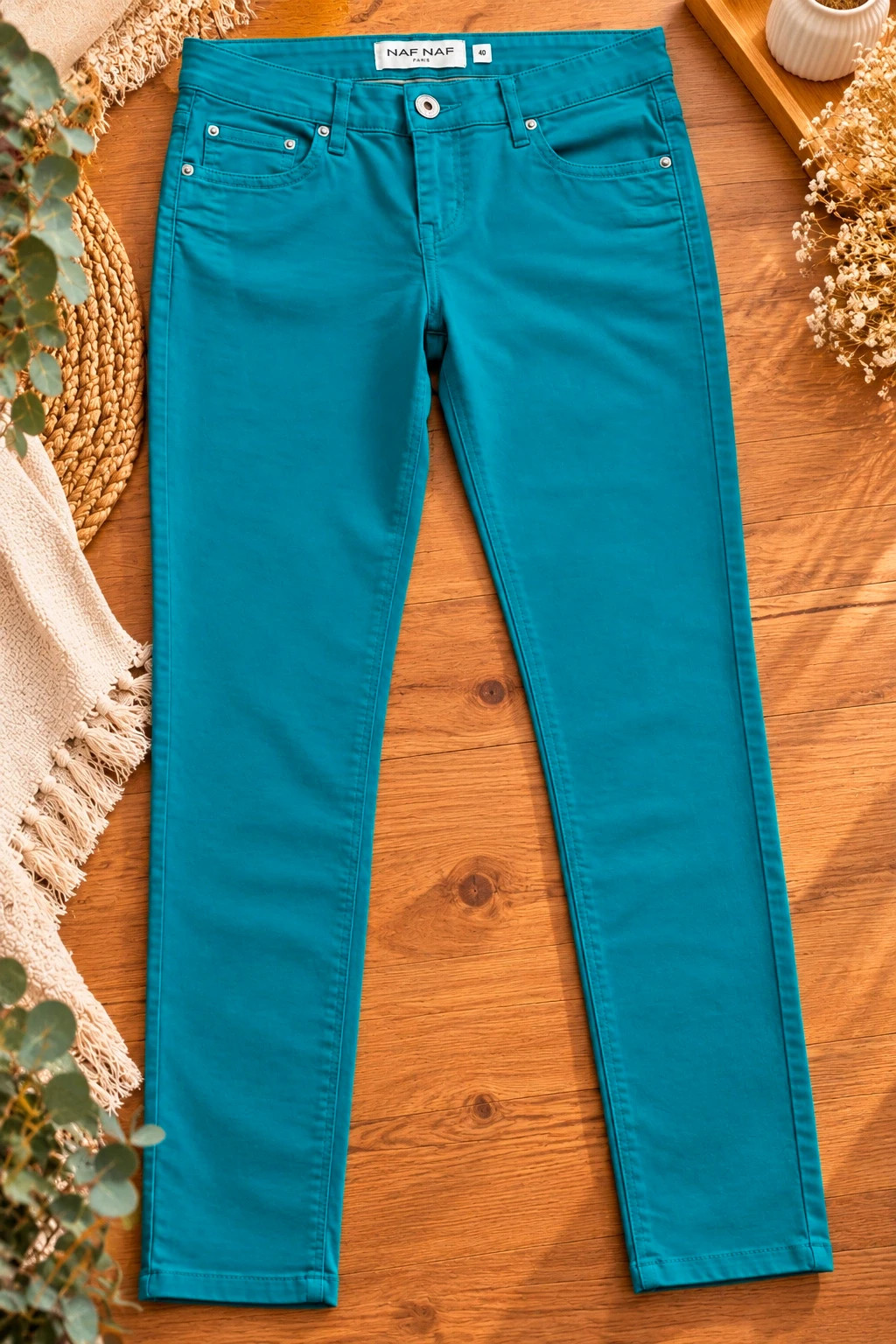 Pantalon slim bleu canard / turquoise nafnaf (Taille 40)