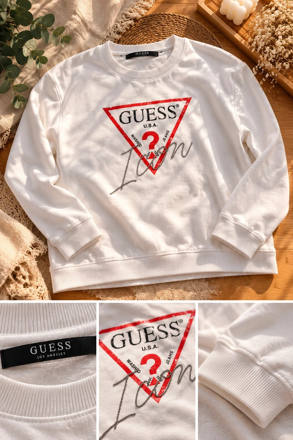Sweat blanc Guess "Icon" en strass – GUESS – taille M / 38 / 10 2