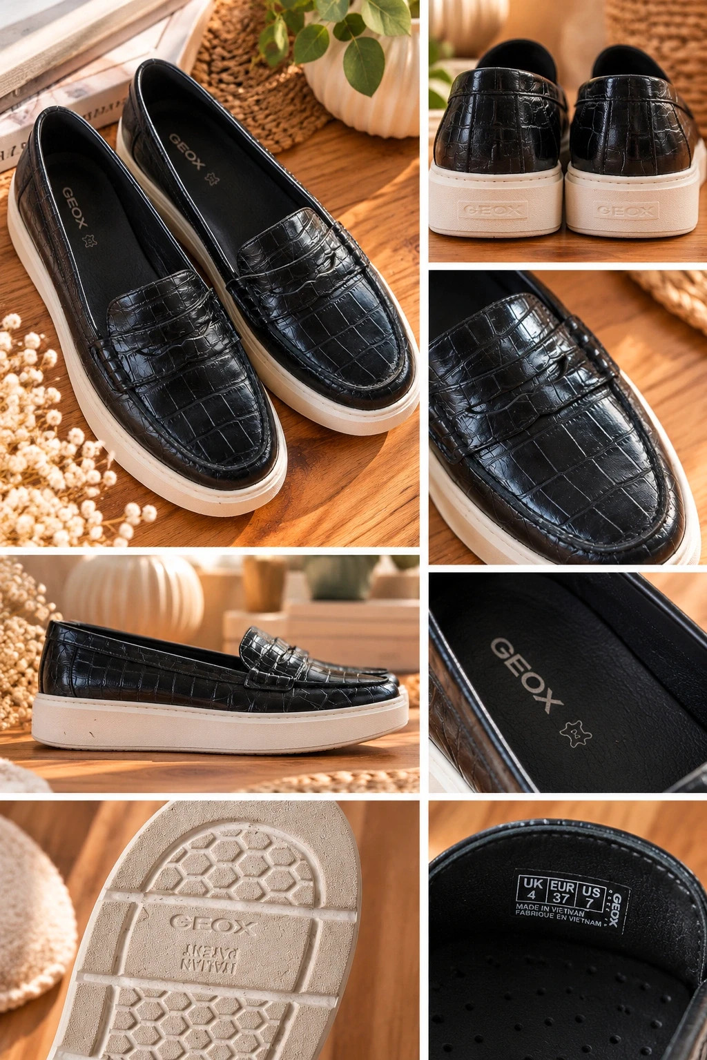 Mocassins compensés cuir noir effet croco Geox – Taille 37 – Geox – taille 37 2
