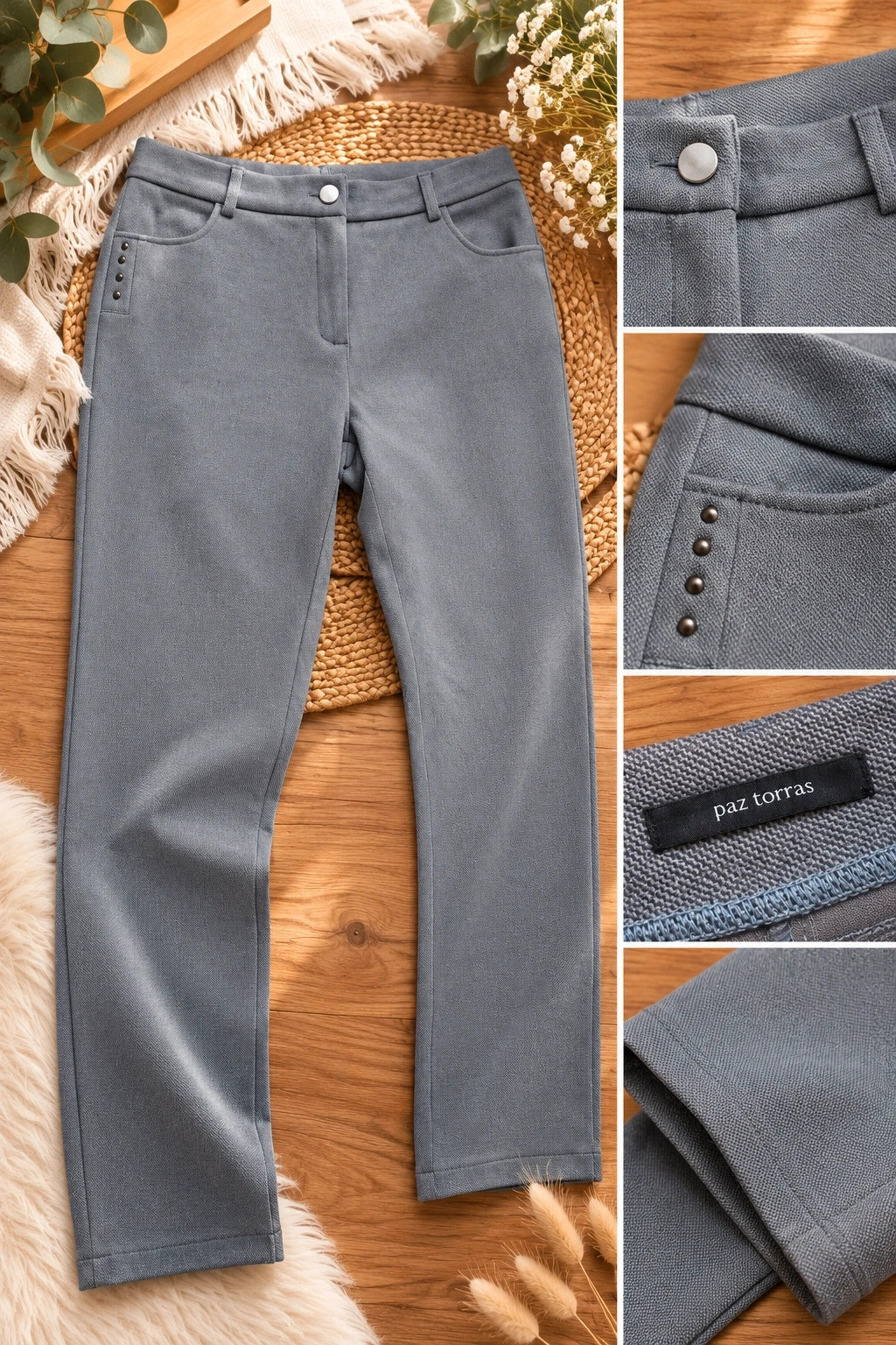 Pantalon droit gris motif chevrons Paz Torras – Taille 38/40 – Paz Torras – taille M / 38 / 10 2