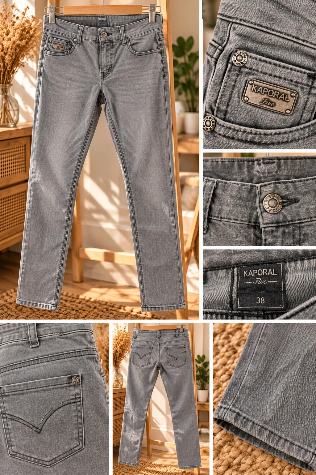 Jean slim gris clair délavé Kaporal Five – Taille 36 – Kaporal – taille S / 36 / 8 2