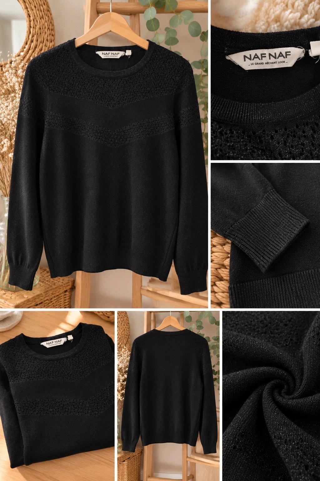 Pull noir col rond avec chevron brillant Naf Naf – Taille M – Naf Naf – taille M / 38 / 10 2